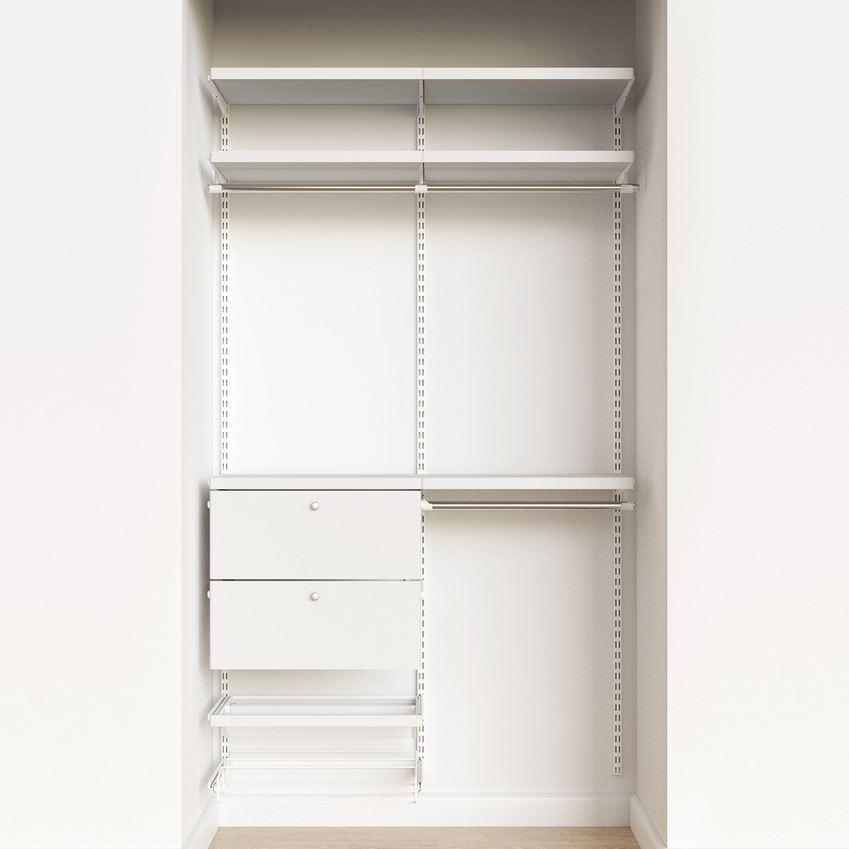 Elfa Décor 4' Reach-In Drawer Front Closet | The Container Store